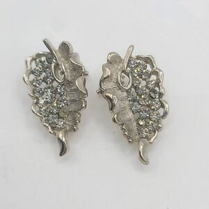 Vintage‎ Kramer Earrings Leaves Vine Rhinestones Clip Ons